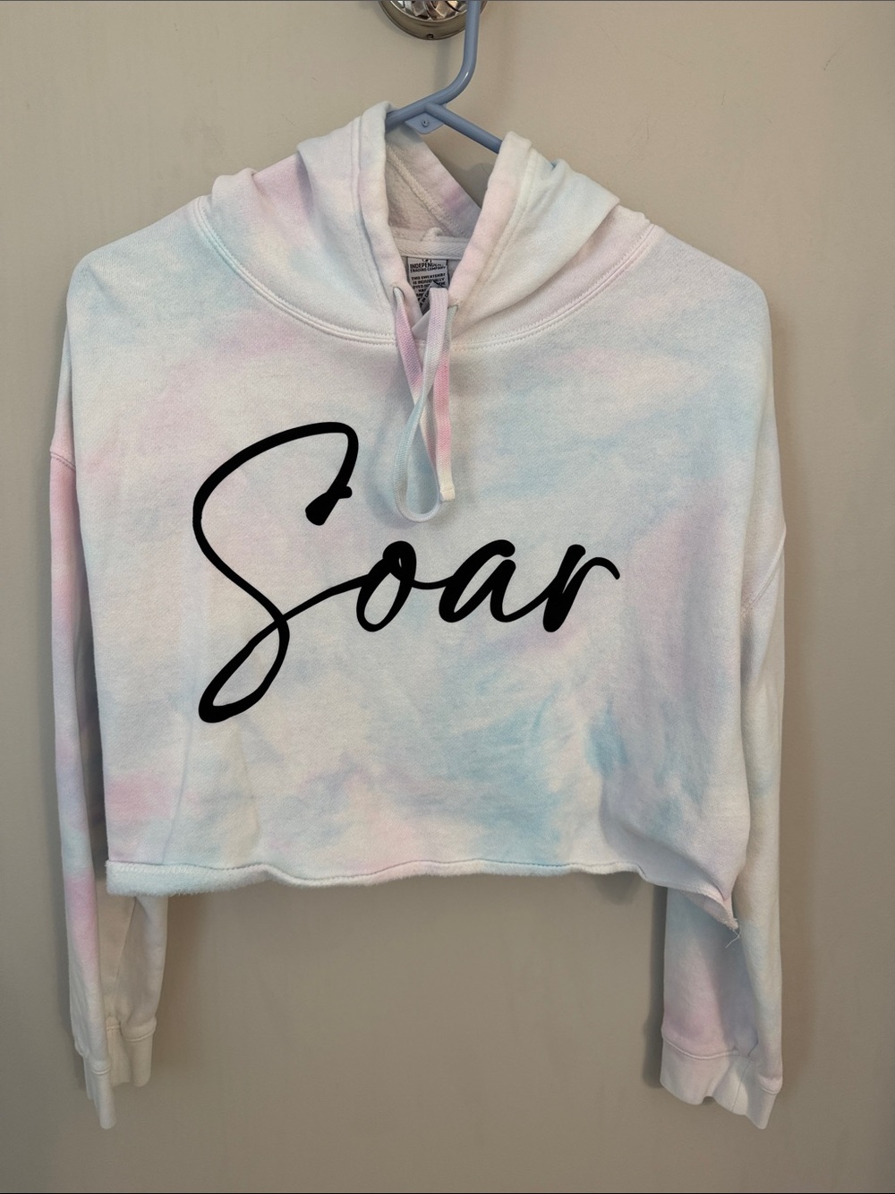 Women's Cropped Tie-Dye Hoodie - Pastel Pink & Blue
